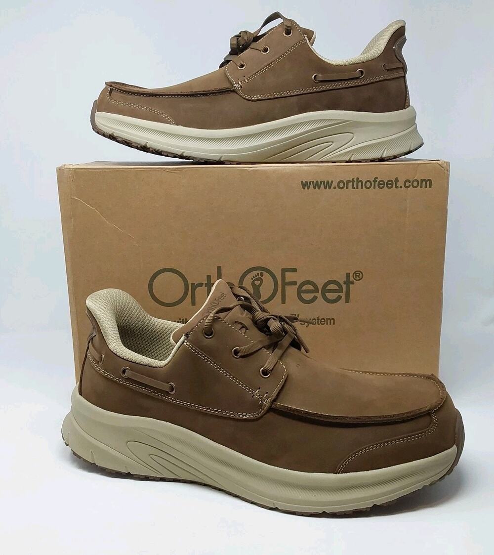 Orthofeet Commander Hands Free Mens 13 D Brown Leather Boat Walking Shoes NIB